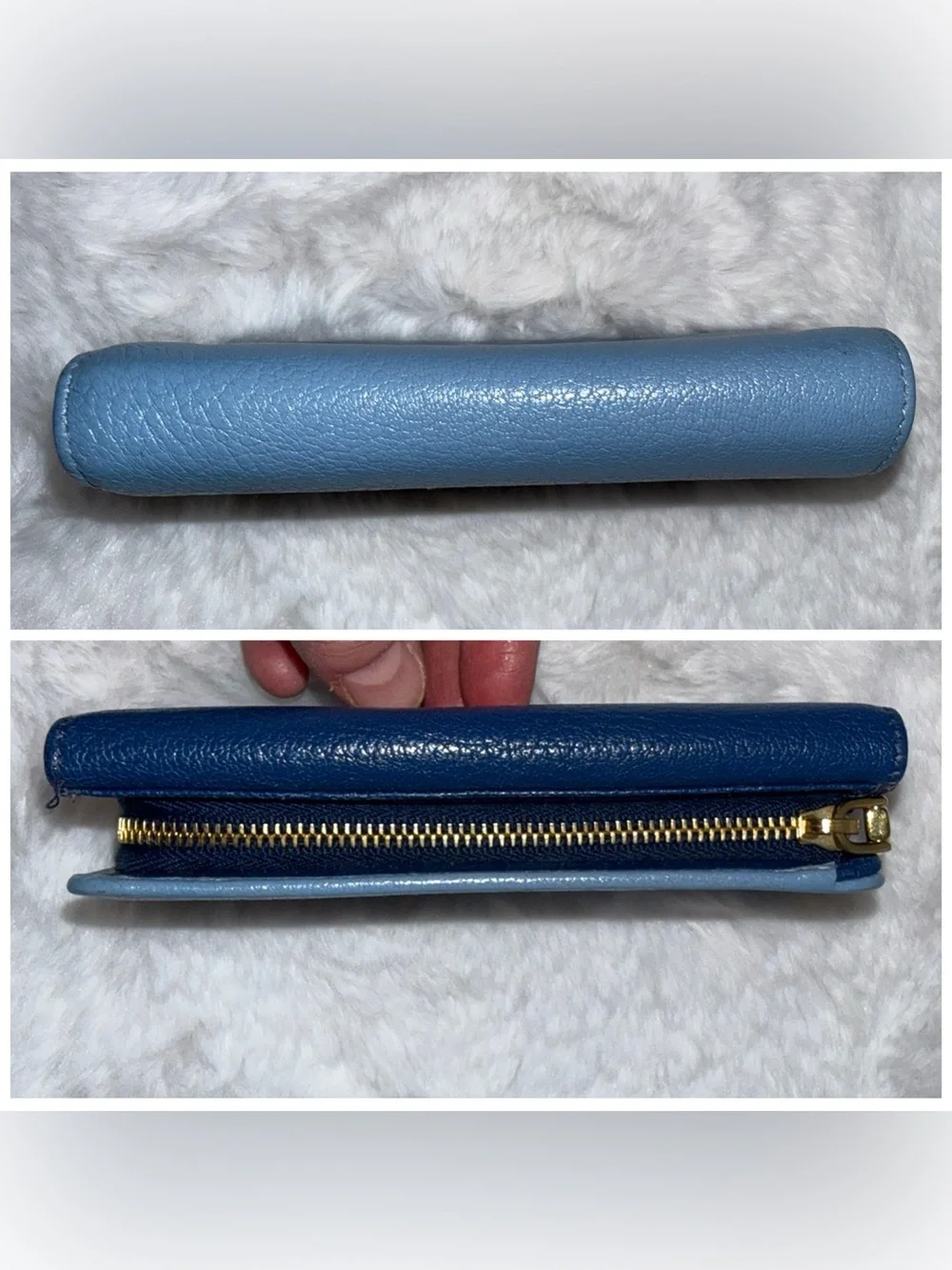 Miu Miu Two-Tone Navy and Light Blue Leather Fold Wallet